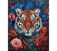 Latch Hook Kits Rugs Tiger Animal And Flowers Diy Embroidery Cushion Rug，Latch Hook Kits Crochet Carpet Set With Pre-Print For Beginners And Adults Tapestry Kit Small 23x35in