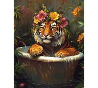 Latch Hook Kits Rugs Tiger Animal And Flowers Printed Canvas Tapestry Kits Embroidery Set Diy Crochet Yarn Kit For Beginners Adults Printed Latch Hook Rugs 23x35in