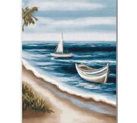 Latch Hook Kits Sandy Beach Pictures Boat Coastal 15X20In/52X38Cm DIY Latch Hook Rug Kit, Home Carpet Rug Making Kit Cross Stitch Embroidery Kits Needlework Crafts Rug for Home Decor