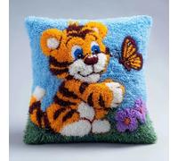 Latch Hook Needlecraft Pillow Kit,The Little Tiger and the Butterfly