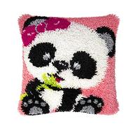 Latch Hook Panda Cushion Kits, DIY Latch Hook Panda Pattern Printed Pillowcase Embroidery Kits for Beginners Adults Kids, Latch Hook Cushion Cover Needlework Crafts for Home Decor, Panda, 43 X 43 cm