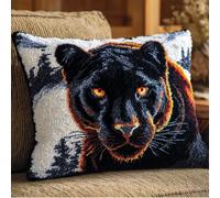 Latch Hook Pillow Cover Kits for Adults Beginners,Black Panther in The Snow Pre-Printed Embroidery Cushion Kit Latch Hook Kit Cushion Cover Making for DIY Starter Project,17X17Inch