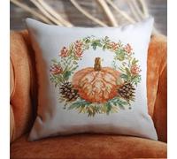 Latch Hook Pillow Cover Kits for Adults Beginners,Fall Floral Pumpkin Pre-Printed Embroidery Cushion Kit Latch Hook Kit Cushion Cover Making for DIY Starter Project,17X17Inch