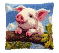 Latch Hook Pillow Cover Kits for Adults Beginners,Pig Looking Up at The Sky Pre-Printed Embroidery Cushion Kit Latch Hook Kit Cushion Cover Making for DIY Starter Project,17X17Inch