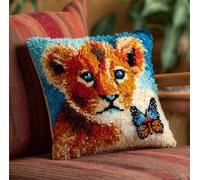Latch Hook Pillow Kit Cartoon Lion and Butterfly Cross Stitch Pillowcase Making Kits,DIY Latch Hook Rug Kit Embroidery 43x43cm