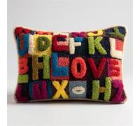 Latch Hook Pillow Kit Colorful English Letters DIY Latch Hook Kits Pillow Printed Cushion Crochet Yarn 3D Embroidery Set Pillowcase Rug Home Decor 43x43cm