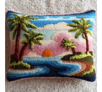 Latch Hook Pillow Kit,Cushion Cover Craft Kit,43x43 cm,Islands Landscape
