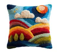 Latch Hook Pillow Kit DIY Cushion Cover Craft Set,17x17 inches,Pre-Printed Canvas with Yarn and Hook Included,Beginner Friendly,Pillowcase & Cushion Embroidery Project,Mountain White Cloud Tree