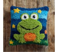 Latch Hook Pillow Kit for Adults & Kids, Frog Looking Up at The Stars DIY Pre-Printed Cross-Stitch Embroidery Canvas Craft, 17X17 Inch Decorative Throw Pillow Cover for Sofa Cushions, Bedroo
