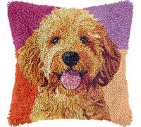 Latch Hook Pillow Kits for Beginners Golden Doodle Dog Needle Crochet Yarn Kits with Pattern Embroidery Cushion Hook and Latch Pillowcase Carpet Home Sofa Decor 43x43cm-4