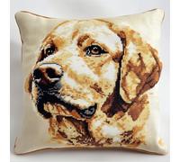 Latch Hook Pillowcase Embroidery Kit,Labrador Latch Hook Cushion Cover For Adults And Beginners, 17X17 Inch Embroidery Kits 43X43Cm,Diy Needlework Pillow Cover Cushion Rug Making Kit, Diy Cr