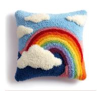 Latch Hook Pillowcase Embroidery Kit,Rainbow And White Cloud Latch Hook Cushion Cover For Adults And Beginners, 17X17 Inch Embroidery Kits 43X43Cm,Diy Needlework Pillow Cover Cushion Rug Mak