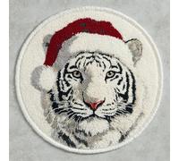 Latch Hook Rug Kit, A White Tiger Wearing A Santa Hat 20X20Inch (50X50Cm) Diy Latch Hook Colorful Rug Making Kit For Adults Kids, Colorful Cross Stitch Kit Carpet Making Cushion Needlework F