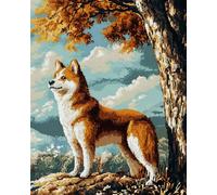 Latch Hook Rug Kit Akita Dog Animal And Big Tree Latch Hook Rug For Diy With Cushion Tools Sets Cross Stitch Kit For Beginners And Adults Embroidery Tapestry set Large 23x35in