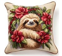 Latch Hook Rug Kit, Animal Sloth DIY Latch Hook Rug Making Kit for Adults, Cross Stitch Kit Carpet Making Cushion Needlework for Beginners, Home Decor, 43x43cm