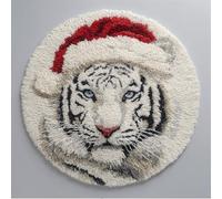 Latch Hook Rug Kit Diy Crochet Carpet For Adults Kids Beginners, A White Tiger Wearing A Santa Hat 20X20Inch (50X50Cm) Patterns Pre-Printed Canvas Yarn Rug Hooking Kits, Creative Craft Home