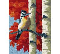 Latch Hook Rug Kit DIY Crochet Carpet for Adults Kids Beginners,Bird On A Birch Tree 39x55in/100 x140cm Pre-Printed Canvas Yarn Rug Hooking Kits, Creative Craft Home Decor Ideal for Learning Ru
