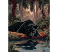 Latch Hook Rug Kit DIY Crochet Carpet for Adults Kids Beginners,Black Panther Lying by The Water 15X20In/52X38Cm Pre-Printed Canvas Yarn Rug Hooking Kits, Creative Craft Home Decor Ideal for