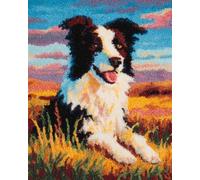 Latch Hook Rug Kit DIY Crochet Carpet for Adults Kids Beginners,Border Collie in The Field 15X20In/52X38Cm Pre-Printed Canvas Yarn Rug Hooking Kits, Creative Craft Home Decor Ideal for Learn