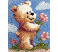 Latch Hook Rug Kit DIY Crochet Carpet for Adults Kids Beginners,Cartoon Bear and Flower 21X29In/55X75Cm Pre-Printed Canvas Yarn Rug Hooking Kits, Creative Craft Home Decor Ideal for Learning