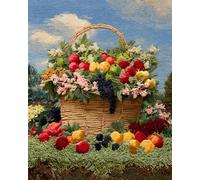 Latch Hook Rug Kit DIY Crochet Carpet for Adults Kids Beginners,Fruit Basket and Flowers in The Field 15X20In/52X38Cm Pre-Printed Canvas Yarn Rug Hooking Kits, Creative Craft Home Decor Idea