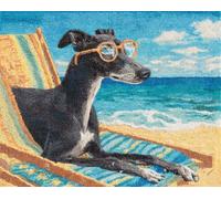 Latch Hook Rug Kit DIY Crochet Carpet for Adults Kids Beginners,Greyhound with Glasses On A Beach Chair 15X20In/52X38Cm Pre-Printed Canvas Yarn Rug Hooking Kits, Creative Craft Home Decor Id