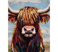 Latch Hook Rug Kit Diy Crochet Carpet For Adults Kids Beginners, Highland Cows 55X75Cm Patterns Pre-Printed Canvas Yarn Rug Hooking Kits, Creative Craft Home Decor Ideal For Learning Rug Mak