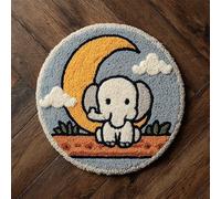 Latch Hook Rug Kit Diy Crochet Carpet For Adults Kids Beginners, Little Elephant Under The Moon 20X20Inch (50X50Cm) Patterns Pre-Printed Canvas Yarn Rug Hooking Kits, Creative Craft Home Dec
