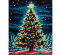 Latch Hook Rug Kit DIY Crochet Carpet for Adults Kids Beginners,Night View Christmas Tree 15X20In/52X38Cm Pre-Printed Canvas Yarn Rug Hooking Kits, Creative Craft Home Decor Ideal for Learni