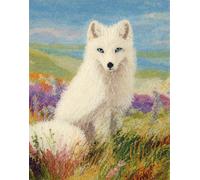 Latch Hook Rug Kit DIY Crochet Carpet for Adults Kids Beginners,White Fox in The Field 15X20In/52X38Cm Pre-Printed Canvas Yarn Rug Hooking Kits, Creative Craft Home Decor Ideal for Learning