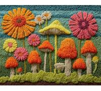 Latch Hook Rug Kit, DIY Rug Making Kit for Adults Kids,Mushrooms and Flowers 15X20In/52X38Cm Rug Making Kits, Cross Stitch Kit Carpet Making Cushion Needlework for Beginners, Home Decor