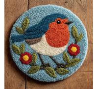 Latch Hook Rug Kit, Diy Rug Making Kit For Adults Kids,Robin And Flower 20X20Inch (50X50Cm) Pattern Latch Hook Rug Making Kits, Cross Stitch Kit Carpet Making Cushion Needlework For Beginner