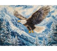 Latch Hook Rug Kit for Adults,Animal Bird Bald Eagle,Printed Canvas Crochet Yarn Floor Mat Embroidery DIY Hook and Latch Kit Carpet for Christmas Decoration,52x38cm