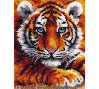 Latch Hook Rug Kit for Adults Tiger 52X38Cm DIY Craft Rug Making Kit Set Tapestry Cushion Knitting Patterns Printed Mesh Mat Canvas Wool Yarn Fabric Decorations Home Gift