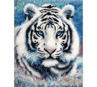 Latch Hook Rug Kit for Adults White Tiger 52X38Cm with Printed Canvas Crochet Yarn Floor Mat Embroidery DIY Hook and Latch Kit Carpet for Christmas Decoration