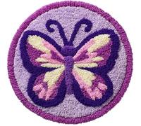 Latch Hook Rug Kit, Lavender Butterfly 20X20Inch (50X50Cm) DIY Rug Making Kit for Adults Kids, Rug Making Kits, Cross Stitch Kit Carpet Making Cushion Needlework for Beginners, Home Decor
