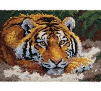 Latch Hook Rug Kit Lying Tiger, 31x45in/80x115cm DIY Latch Hook Rug Making Kit for Adults Kids Embroidery Kits Cross Stitch Kit Carpet Making Kit Needlework DIY Craft Kits for Home Decor