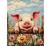 Latch Hook Rug Kit Pig Animals And Flowers Diy Embroidery Cushion Rug，Latch Hook Kits Crochet Carpet Set With Pre-Print For Beginners And Adults Tapestry Kit Small 35x46in