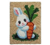 Latch Hook Rug Kit Rabbit and Carrot, 35x46in/90x 120cm DIY Latch Hook Rug Making Kit for Adults Kids Embroidery Kits Cross Stitch Kit Carpet Making Kit Needlework DIY Craft Kits for Home Deco