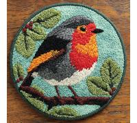 Latch Hook Rug Kit, Robin On A Branch 20X20Inch (50X50Cm) Diy Latch Hook Colorful Rug Making Kit For Adults , Colorful Cross Stitch Kit Carpet Making Cushion Needlework For Beginners, Home D