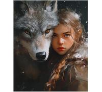 Latch Hook Rug Kit The Wolf and The Girl, 15X20In/52X38Cm DIY Latch Hook Rug Making Kit for Adults Kids Embroidery Kits Cross Stitch Kit Carpet Making Kit Needlework DIY Craft Kits for Home
