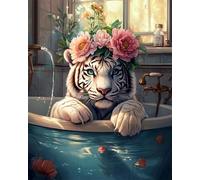 Latch Hook Rug Kit White Tiger Animal And Flowers Printed Canvas Tapestry Kits Embroidery Set Diy Crochet Yarn Kit For Beginners Adults Printed Latch Hook Rugs 35x46in