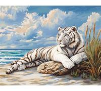 Latch Hook Rug Kit White Tiger Animal And Seascape Large Latch Hook Rug,Pre-Printed Pattern Canvas Tapestry Embroidery Adults Handicrafts Diy Craft Cross Stitch Kits 31x63in
