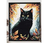 Latch Hook Rug Kits Black Cat and Maple Leaves 39X55In/100 X140Cm Christmas Rug Making Kits for Beginners Adults Kids Tapestry Kits Embroidery Kits Craft Kit Carpet Doormat Creative Gift HOM