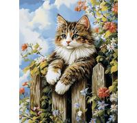 Latch Hook Rug Kits Cat Lying On A Fence Colorful Printed Crochet Yarn DIY Hooking Latch Kit Carpet Rug Cover Mat for Cushion Floor Decor 31''X45''