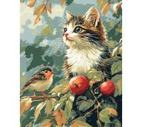 Latch Hook Rug Kits Cats and Robin Colorful Printed Crochet Yarn DIY Hooking Latch Kit Carpet Rug Cover Mat for Cushion Floor Decor 39''X55''