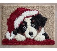 Latch Hook Rug Kits Christmas Puppy 52X38Cm Colorful Printed Crochet Yarn DIY Hooking Latch Kit Carpet Rug Cover Mat for Cushion Floor Decor