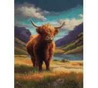 Latch Hook Rug Kits, DIY Carpet Embroidery Kits,Highland Cattle On The Grass 15X20In/52X38Cm Latch Hook Rug Needlework DIY Rugs Craft Kits for Beginners, Adults and Children