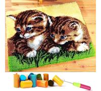 Latch Hook Rug Kits for Adults Beginner DIY Crochet Rug Making Kit with Printed Cat Pattern Canvas Yarn Carpet Embroidery Kit for Crafts Home Decor(50 x 36 cm)