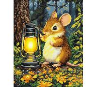 Latch Hook Rug Kits for Adults Beginners,Animal Mouse Holding a Lantern in The Forest,DIY Crochet Rug Making Kit with Printed Patterns Rug Making for Home Decoration Gifts,60x90cm